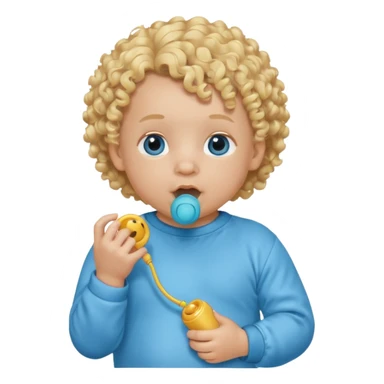 Blonde curly-haired baby, pacifier in mouth sticker