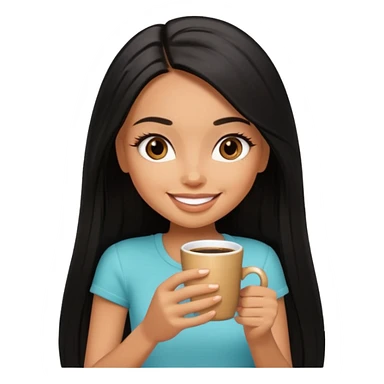 a pretty tan bratz girl with black long straight hair smiling and drinking coffee sticker