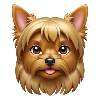 Cinematic Noble Yorkshire Terrier Portrait Emoji, Exuding refined charm and dignified poise, with a lustrous, silky fur in rich, deep hues, alert eyes and a confident expression, simplified yet exquisitely detailed, glowing with a soft, aristocratic radiance, high shine, embodying intelligent grace and classic elegance, soft glowing outline, capturing the essence of a regal Yorkshire Terrier ready to rule the screen with effortless sophistication! sticker