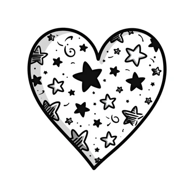 hand drawn heart with stars and swirls, doodle style sticker