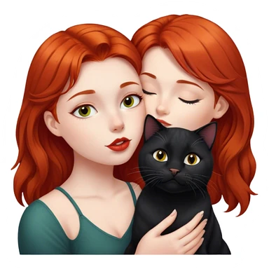 A red-haired girl kisses a black British cat  sticker