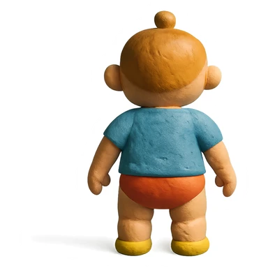 claymation style baby standing with back facing sticker