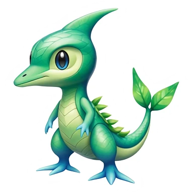 Futuristic glowing scaled Larvitar-Celebi-Snivy-hybrid-fusion (full body) sticker