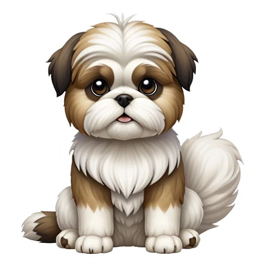 cinematic-[Shish tzu]-realistic-full-body-sitting-emoji,-tail-resting-loosely-beside-its-paws,-head-tilted-dramatically, -scruffy-[white]-fur,-simplified-yet-realistic-focused-features,-highly-detailed,-glowing-with-an-almost-sarcastic-glow sticker