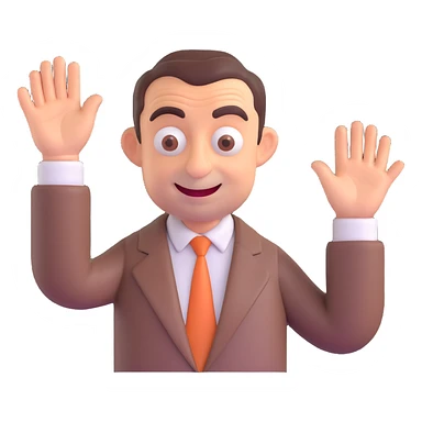 Happy Mr. Bean waving, 3D emoji style, no background, smooth and polished 3D rendering, friendly and cheerful expression. sticker