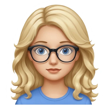 Fille 20ans qui a des cheveux long et blond et wavy avec des lunettes et des yeux bleu- gris avec du mascara sur les yeux sticker