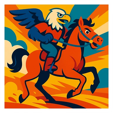 an eagle riding a stallion, vibrant and dynamic illustration sticker