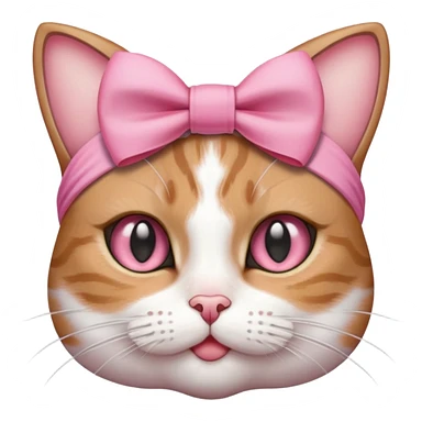 Tabby and white cat with boba eyes with pink bow on her head sticker