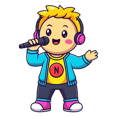 Fanloid Xydrick idol character singing with microphone, colorful concert outfit sticker