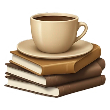 beige cup of coffee on top of a small stack of brown and beige books sticker