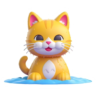 a cat in the rain, 3D emoji style, cute, shiny, wet fur sticker