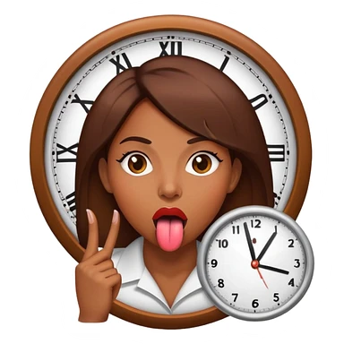 Brown skin town lady tongue out with clock  sticker
