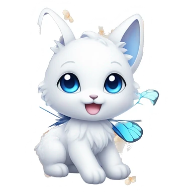 Edgy Cute Cool Kawaii gorgeous sparkly ethereal white fantasy animal with blue eyes sona with flowers and butterflies sticker