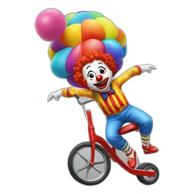 clown doing a backflip over a kid on a tricycle sticker
