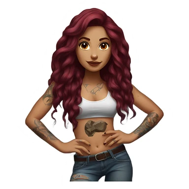 Beautiful tattooed woman long burgundy hair climbing rocks sticker