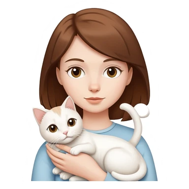 short brown haired white girl holding white cat sticker
