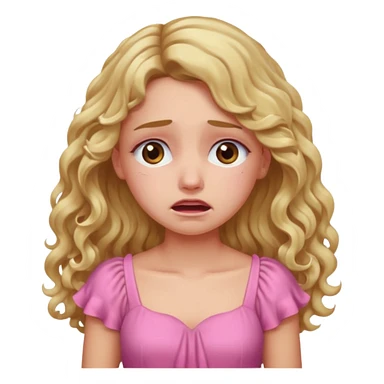 the girl is that criying she has brown eyes and blond long hair curly pink dress  sticker