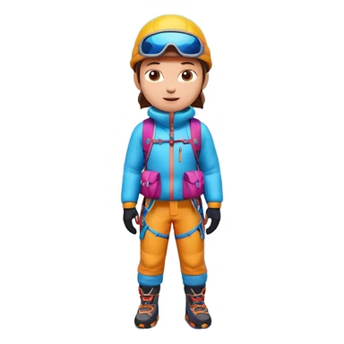 A 3D cartoon mountaineer standing on a snowy Everest-like summit with a flag, wearing colorful climbing gear, soft lighting, Memoji-style.negative : Flag sticker