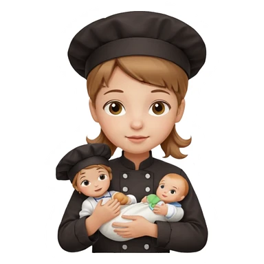 girl kid italian chef, uniform, holding babydoll sticker