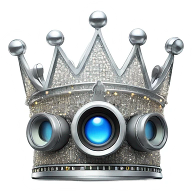 A regal crown made of microphones, cameras, and headline elements, glowing in platinum with dynamic accents, symbolizing five years of unparalleled loyalty sticker