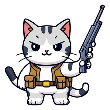 Cat with gun sticker