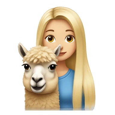 Girl with long blonde hair Kissing an alpaca sticker