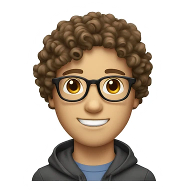 Curly brown hair white boy with glasses  sticker