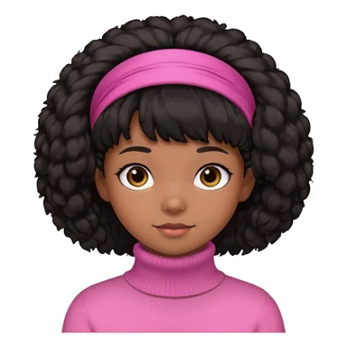 black fluffy haired girl with pink turtleneck sweater and hair band sticker