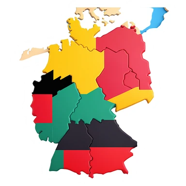 3D illustration of Germany's map with the German flag colors clearly visible and vibrant on the terrain sticker