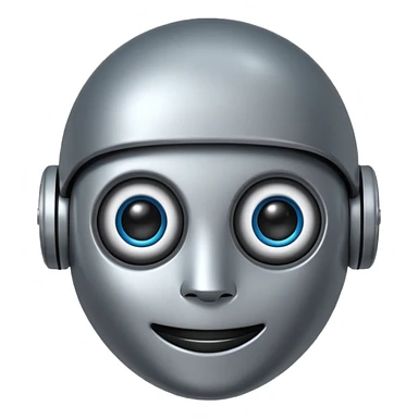 friendly robot emoji, metallic face, digital eyes sticker