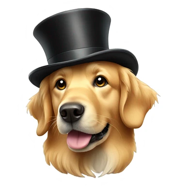 Golden retriever with a top hat sticker