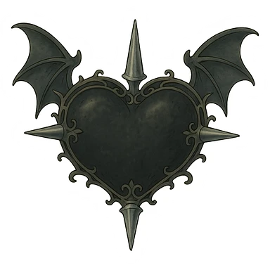 black gothic heart with metallic spikes and gothic bat wings, ornate, dark, elegant sticker