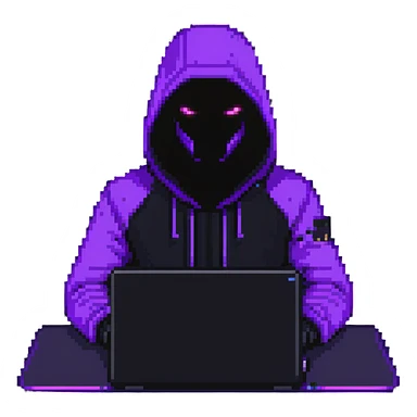 hacker with glowing purple laptop sticker
