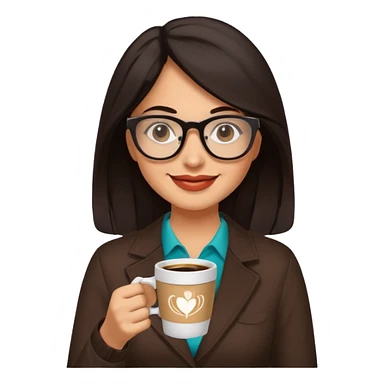 Hispanic woman with glasses. Dark hair. She is older, but cool. Happy and enjoying coffee  sticker