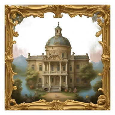highly detailed vintage rococo scenic painting sticker