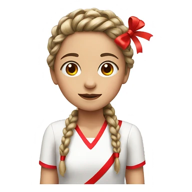  girl with braided hair and a red ribbon sticker