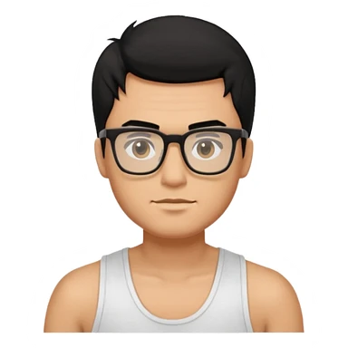 portrait of man, wearing a tank top, square glasses, black hair sticker