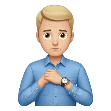 bored man pointing at his watch on his wrist sticker