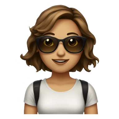 a girl with brown hair with sunglasses on top and black sticker