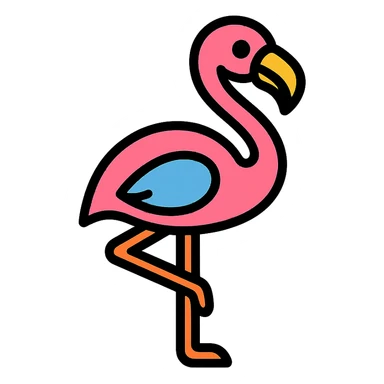 flamingo standing on one leg, color icon style sticker