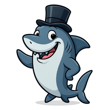 cartoon shark in a top hat, friendly expression sticker