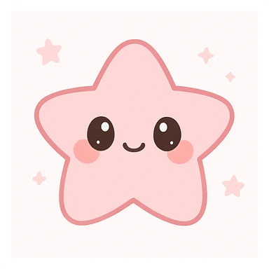 sweet pink star character, kawaii style, blushing cheeks, soft pink tones, friendly expression sticker