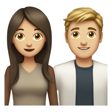 brown haired asian girl with straight hair and brown haired white guy with wavy hair sticker