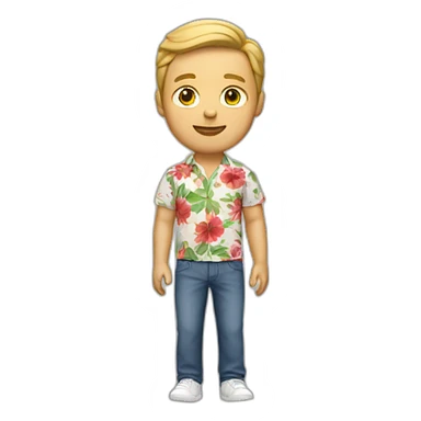 white man with a flower shirt with a red pant sticker