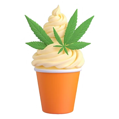gelato in a paper cup with cannabis leaf sticker