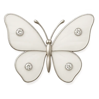 single soft white butterfly, matte white enamel, sparkling gems, transparent background sticker