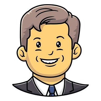 John F. Kennedy portrait with his classic hairstyle and smile sticker
