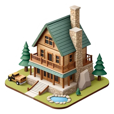 Isometric exterior national parks visitor center, dollhouse style 3D realistic  sticker