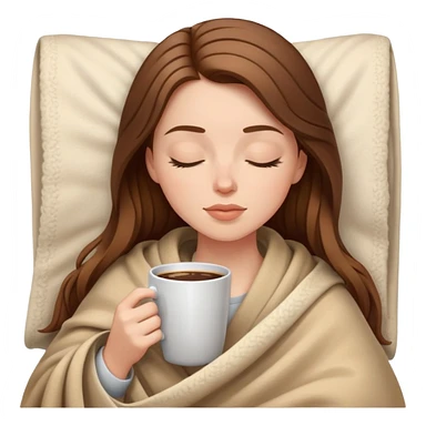 brown-haired white girl inside a blanket sipping coffee eyes closed sticker