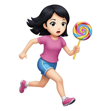 Girl with black hair Running away from candy sticker